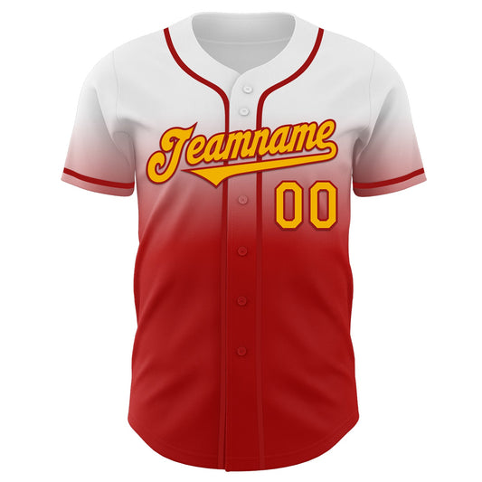 Custom White Gold-Red Authentic Fade Fashion Baseball Jersey