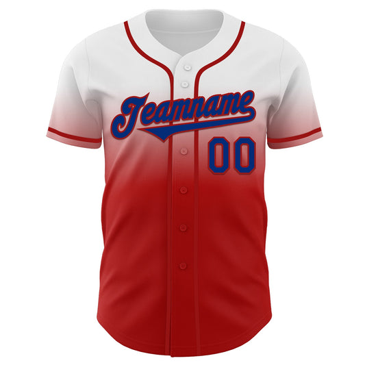 Custom White Royal-Red Authentic Fade Fashion Baseball Jersey