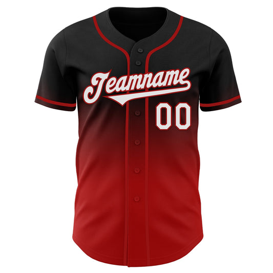 Custom Black White-Red Authentic Fade Fashion Baseball Jersey