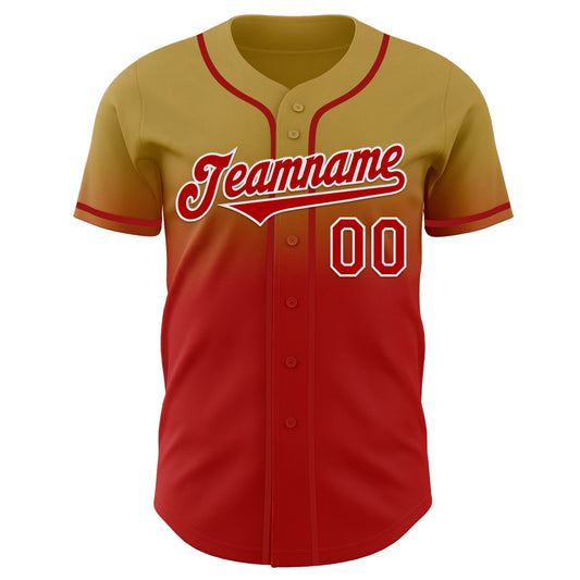 Custom Old Gold Red-White Authentic Fade Fashion Baseball Jersey