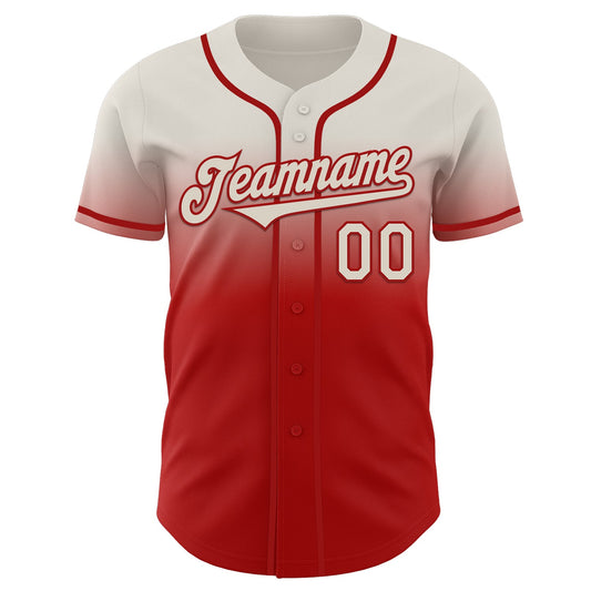 Custom Cream Red Authentic Fade Fashion Baseball Jersey