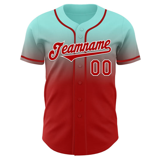 Custom Ice Blue Red-White Authentic Fade Fashion Baseball Jersey