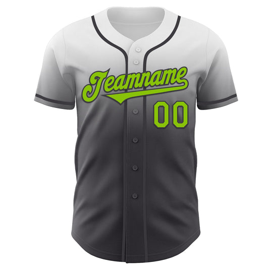 Custom White Neon Green-Steel Gray Authentic Fade Fashion Baseball Jersey