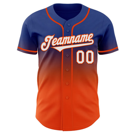 Custom Royal White-Orange Authentic Fade Fashion Baseball Jersey