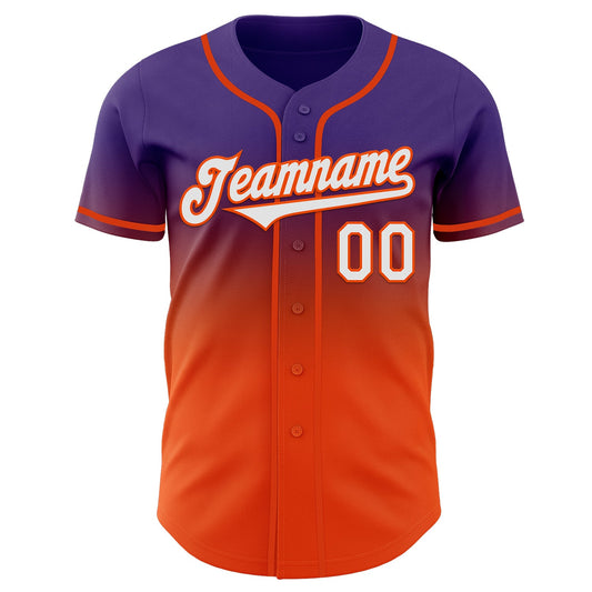 Custom Purple White-Orange Authentic Fade Fashion Baseball Jersey
