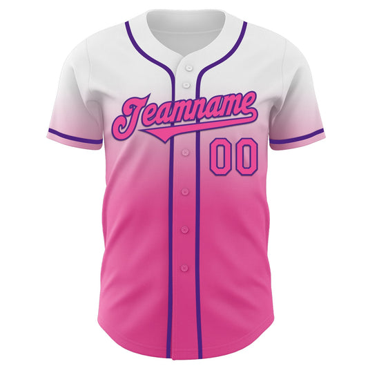 Custom White Pink-Purple Authentic Fade Fashion Baseball Jersey