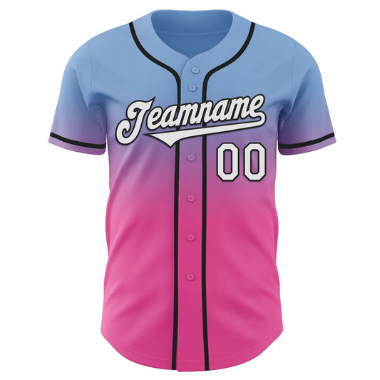 Custom Light Blue White Pink-Black Authentic Fade Fashion Baseball Jersey