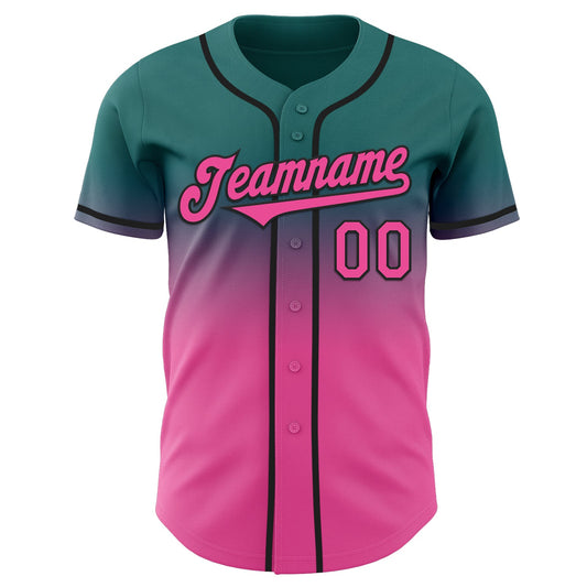 Custom Teal Pink-Black Authentic Fade Fashion Baseball Jersey