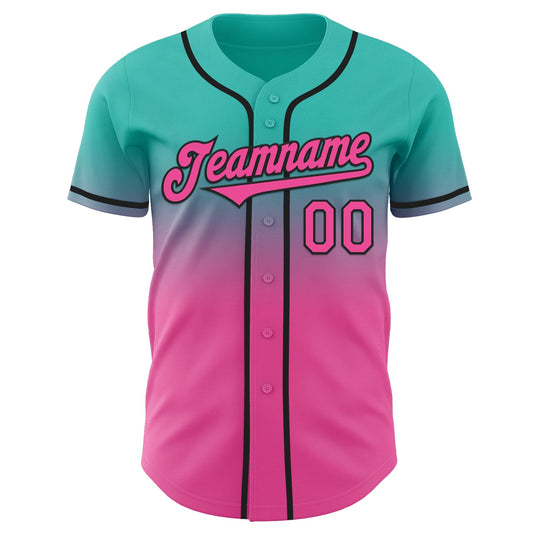 Custom Aqua Pink-Black Authentic Fade Fashion Baseball Jersey