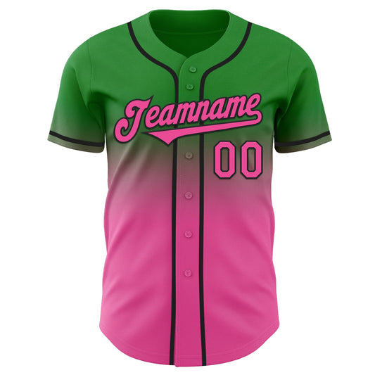 Custom Grass Green Pink-Black Authentic Fade Fashion Baseball Jersey