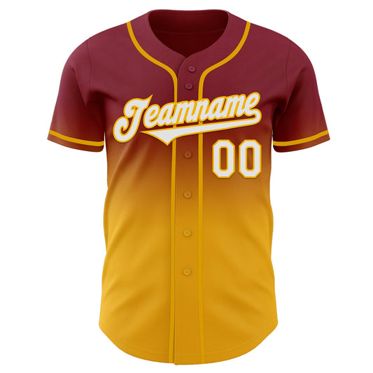 Custom Crimson White-Gold Authentic Fade Fashion Baseball Jersey