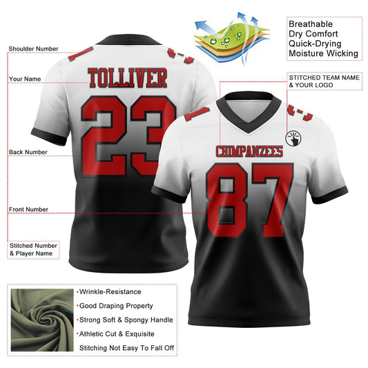 Custom White Red-Black Mesh Authentic Fade Fashion Football Jersey