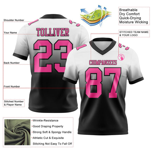 Custom White Pink-Black Mesh Authentic Fade Fashion Football Jersey