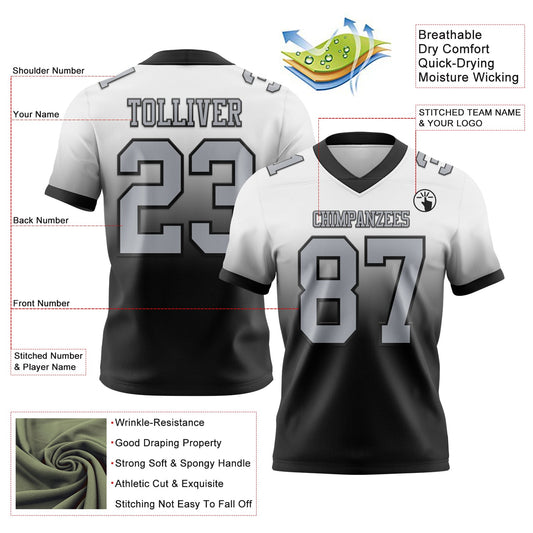 Custom White Gray-Black Mesh Authentic Fade Fashion Football Jersey