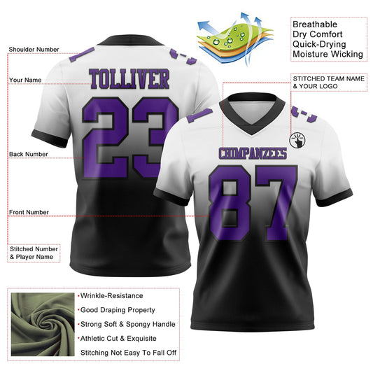 Custom White Purple-Black Mesh Authentic Fade Fashion Football Jersey