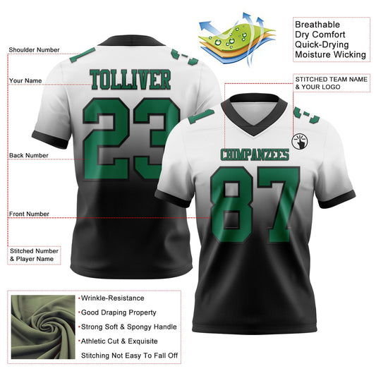 Custom White Kelly Green-Black Mesh Authentic Fade Fashion Football Jersey