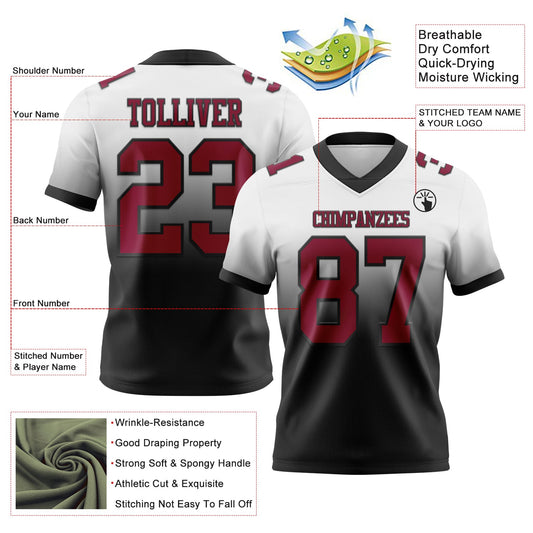 Custom White Maroon-Black Mesh Authentic Fade Fashion Football Jersey