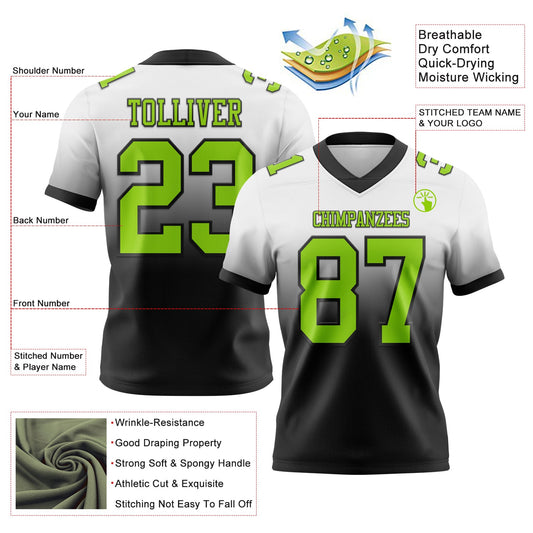 Custom White Neon Green-Black Mesh Authentic Fade Fashion Football Jersey