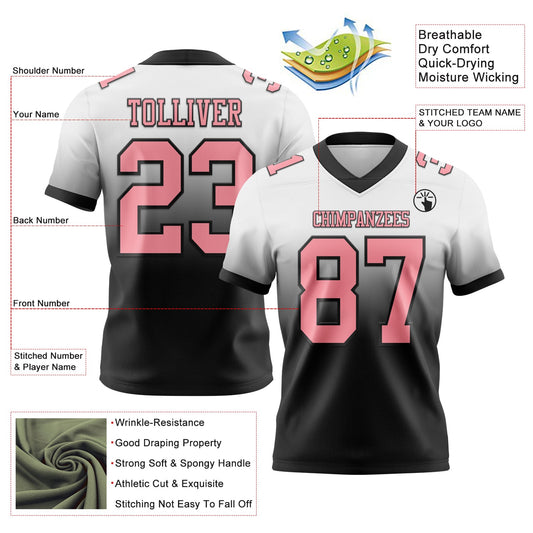 Custom White Medium Pink-Black Mesh Authentic Fade Fashion Football Jersey