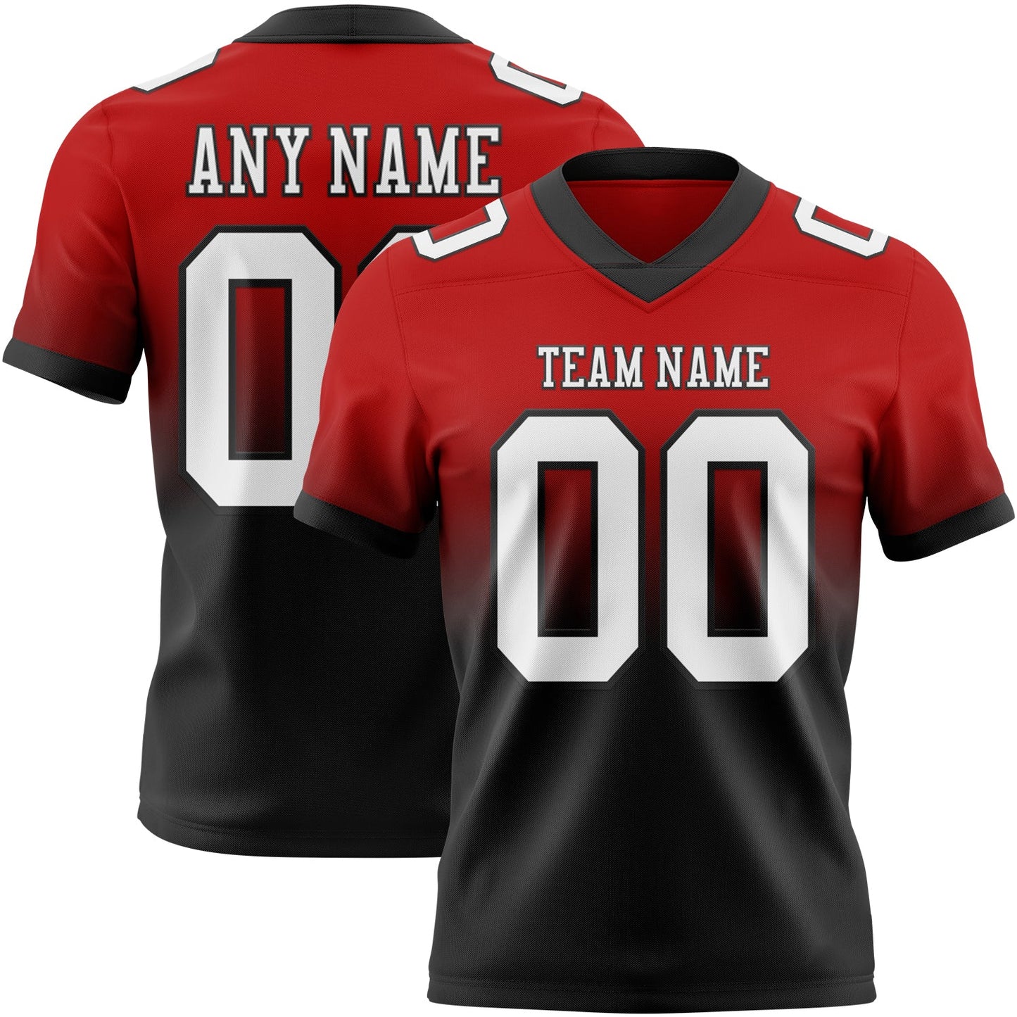 Custom Red White-Black Mesh Authentic Fade Fashion Football Jersey