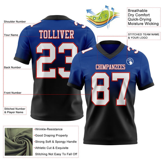 Custom Royal White Black-Red Mesh Authentic Fade Fashion Football Jersey