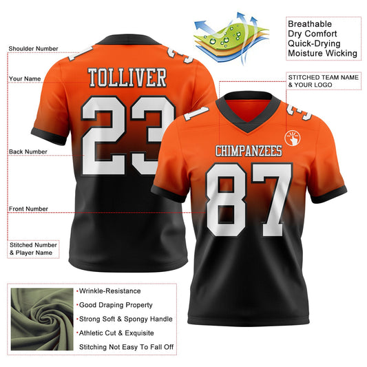 Custom Orange White-Black Mesh Authentic Fade Fashion Football Jersey