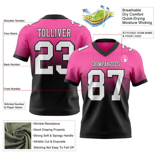Custom Pink White-Black Mesh Authentic Fade Fashion Football Jersey