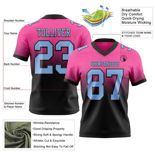 Custom Pink Light Blue-Black Mesh Authentic Fade Fashion Football Jersey