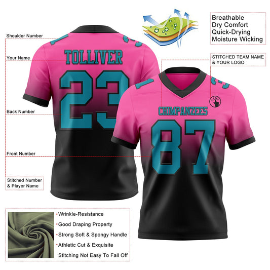 Custom Pink Teal-Black Mesh Authentic Fade Fashion Football Jersey