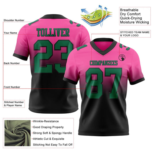 Custom Pink Kelly Green-Black Mesh Authentic Fade Fashion Football Jersey