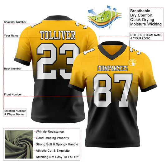 Custom Gold White-Black Mesh Authentic Fade Fashion Football Jersey