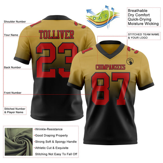 Custom Old Gold Red-Black Mesh Authentic Fade Fashion Football Jersey