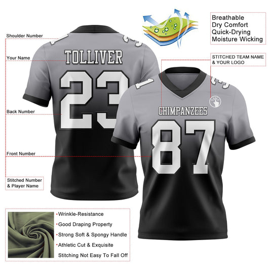 Custom Gray White-Black Mesh Authentic Fade Fashion Football Jersey