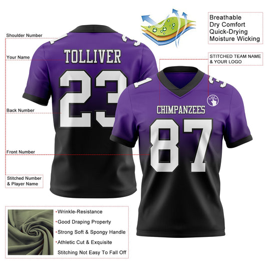 Custom Purple White-Black Mesh Authentic Fade Fashion Football Jersey