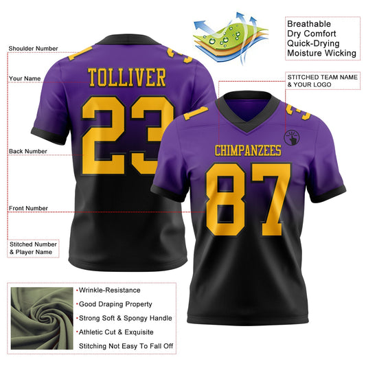 Custom Purple Gold-Black Mesh Authentic Fade Fashion Football Jersey