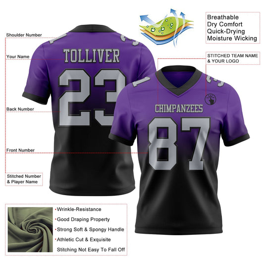 Custom Purple Gray-Black Mesh Authentic Fade Fashion Football Jersey