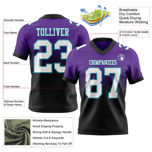 Custom Purple White Black-Teal Mesh Authentic Fade Fashion Football Jersey