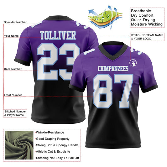 Custom Purple White Black-Light Blue Mesh Authentic Fade Fashion Football Jersey
