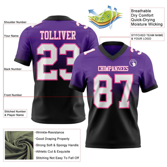 Custom Purple White Black-Pink Mesh Authentic Fade Fashion Football Jersey