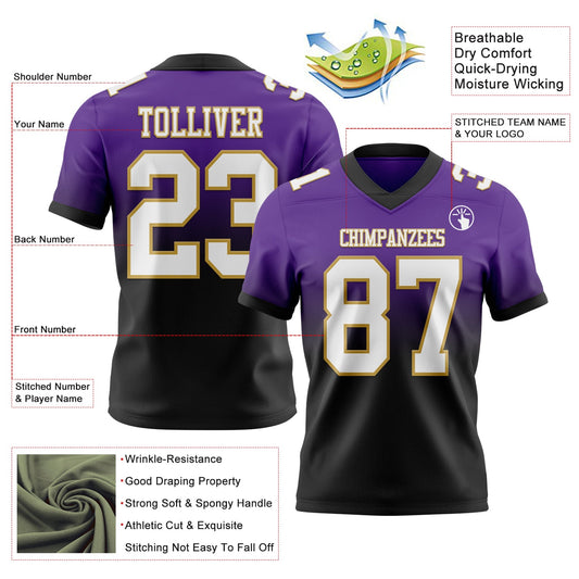 Custom Purple White Black-Old Gold Mesh Authentic Fade Fashion Football Jersey