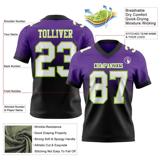 Custom Purple White Black-Neon Green Mesh Authentic Fade Fashion Football Jersey