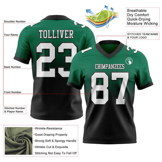 Custom Kelly Green White-Black Mesh Authentic Fade Fashion Football Jersey