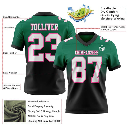 Custom Kelly Green White Black-Pink Mesh Authentic Fade Fashion Football Jersey