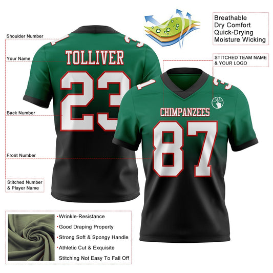 Custom Kelly Green White Black-Red Mesh Authentic Fade Fashion Football Jersey