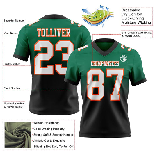 Custom Kelly Green White Black-Orange Mesh Authentic Fade Fashion Football Jersey