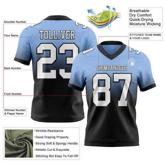 Custom Light Blue White-Black Mesh Authentic Fade Fashion Football Jersey