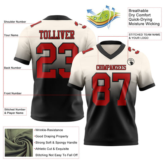 Custom Cream Red-Black Mesh Authentic Fade Fashion Football Jersey
