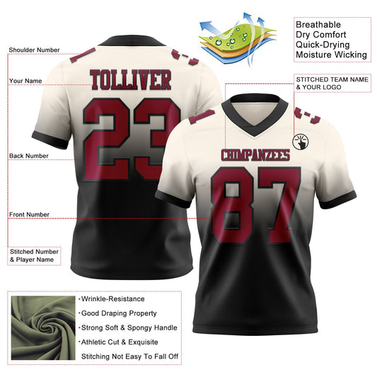 Custom Cream Maroon-Black Mesh Authentic Fade Fashion Football Jersey