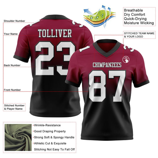 Custom Maroon White-Black Mesh Authentic Fade Fashion Football Jersey