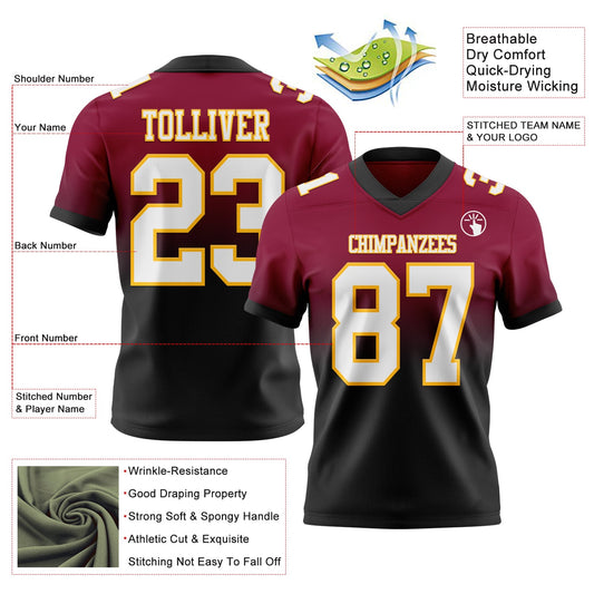 Custom Maroon White Black-Gold Mesh Authentic Fade Fashion Football Jersey